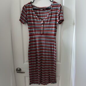 Roxy Burgundy and Teal Striped Midi Dress